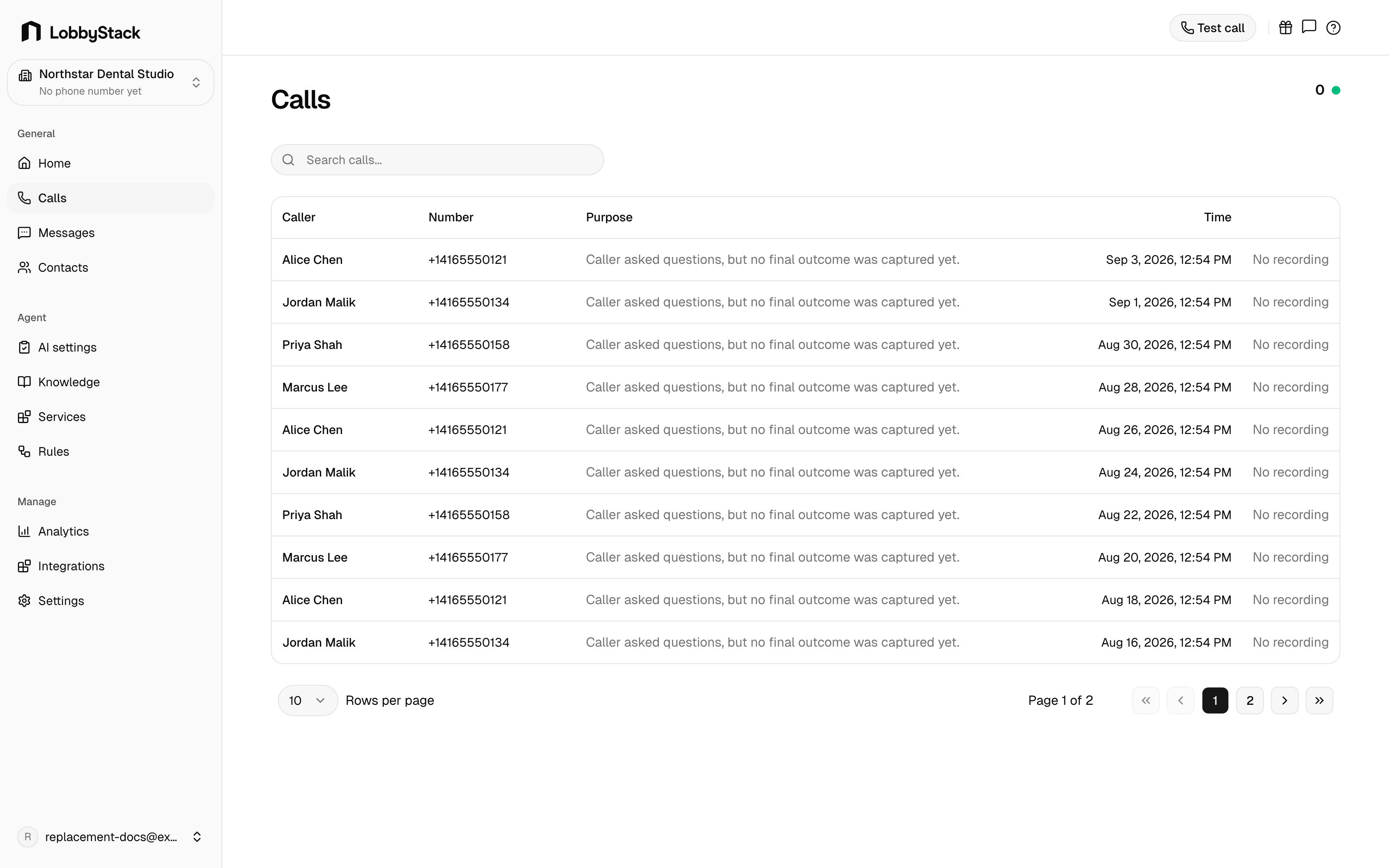 Apantio AI Calls page